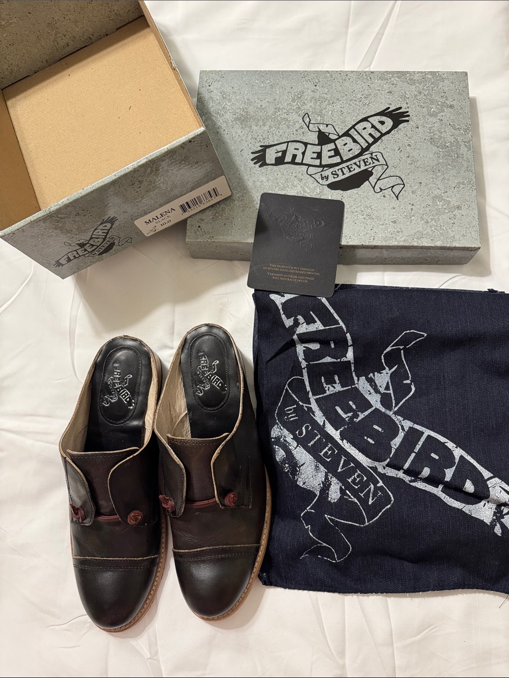Freebird by Steven Malena Leather Mule Clogs Black Distressed Size 10